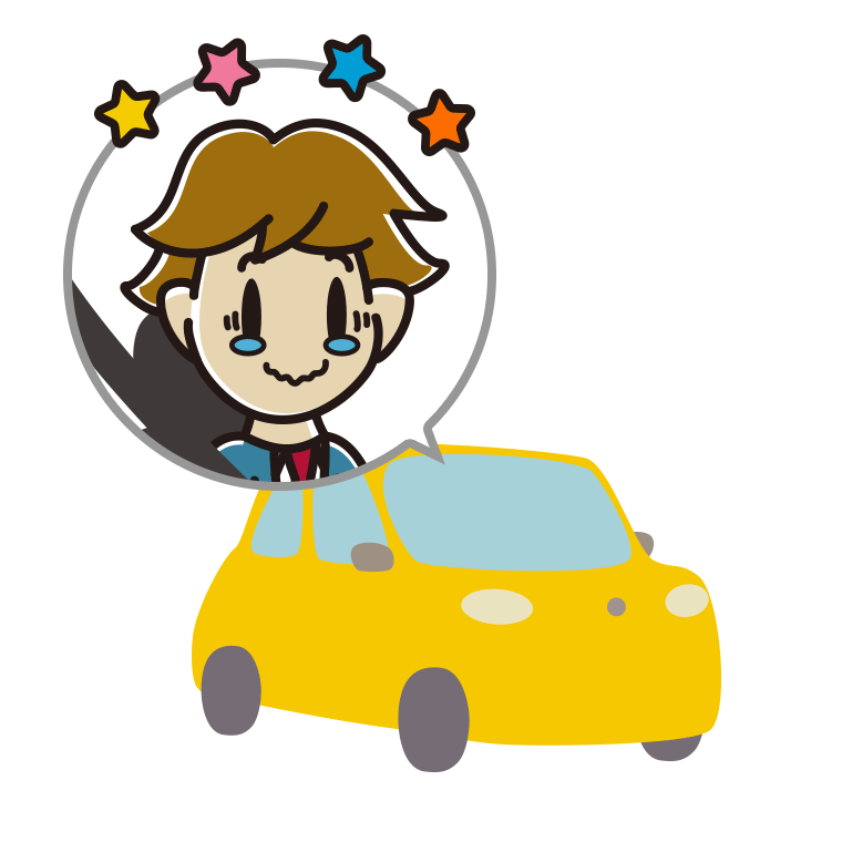 車でジーンとする男子高校生のイラスト【色あり、背景なし】透過PNG