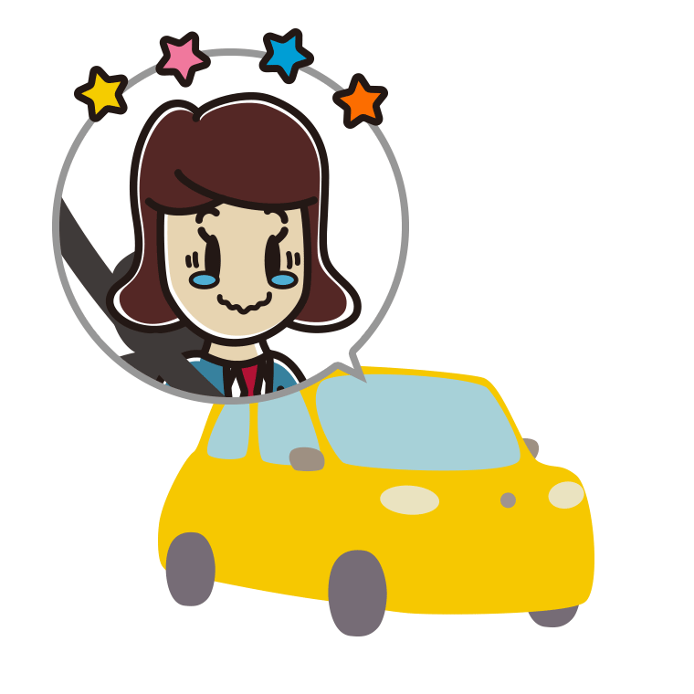 車でジーンとする女子高校生のイラスト【色あり、背景なし】透過PNG