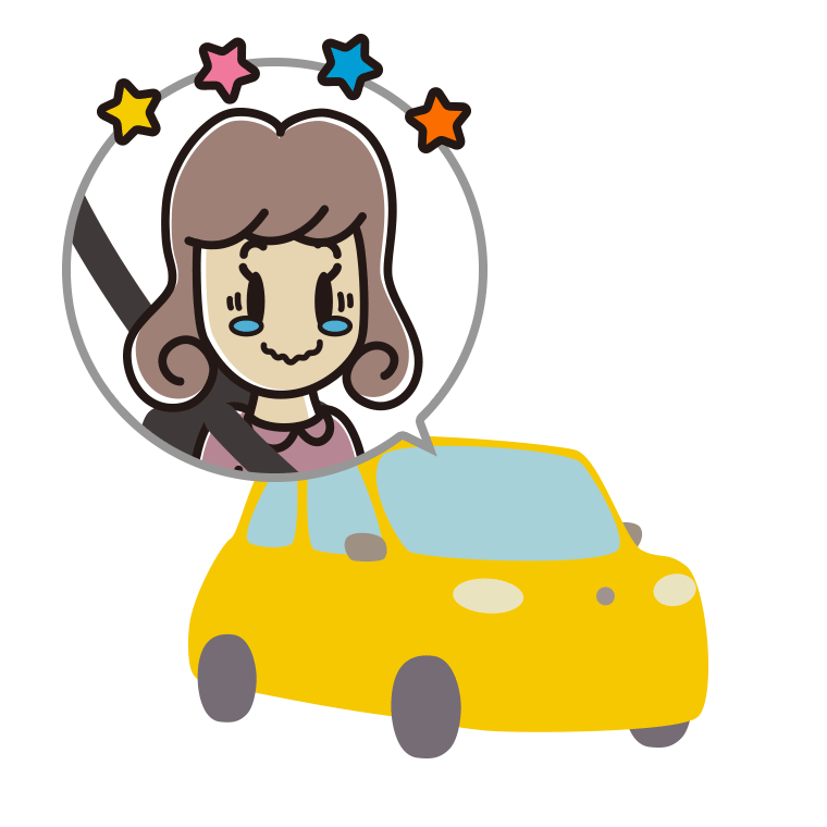 車でジーンとする女子大学生のイラスト【色あり、背景なし】透過PNG