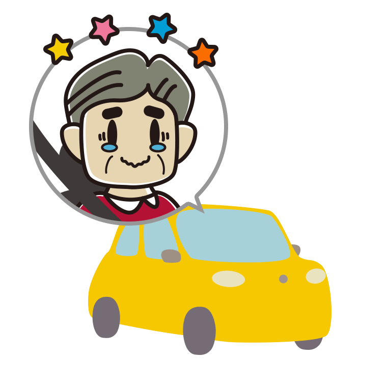 車でジーンとするおじさんのイラスト【色あり、背景なし】透過PNG