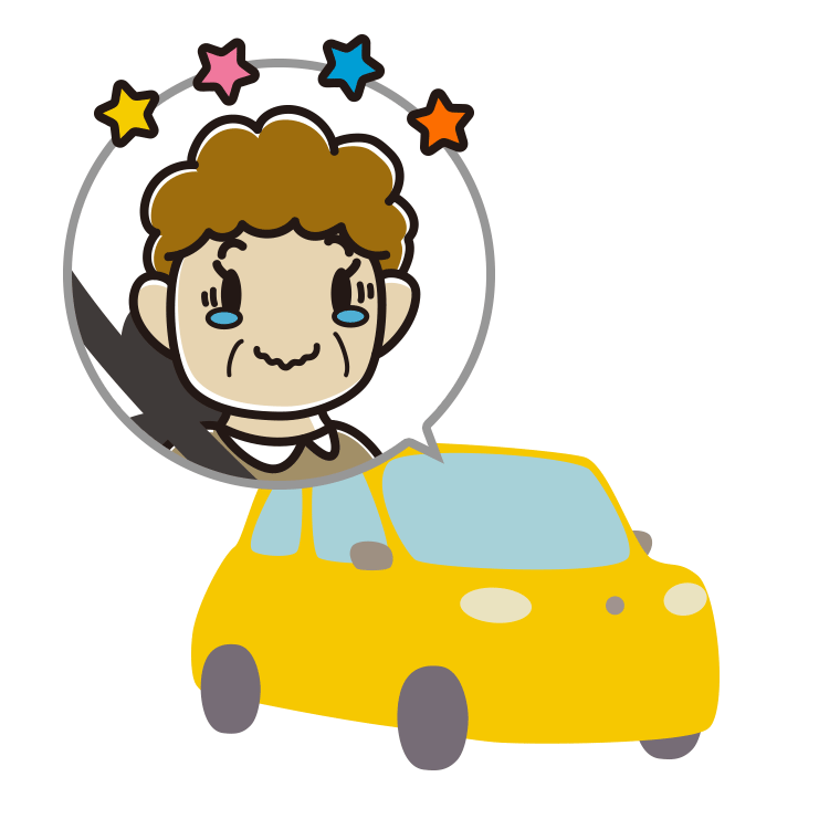 車でジーンとするおばさんのイラスト【色あり、背景なし】透過PNG