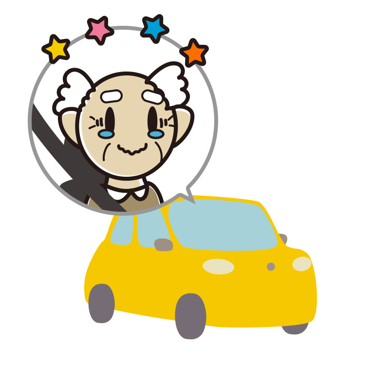 車でジーンとするおじいさんのイラスト【色あり、背景なし】透過PNG