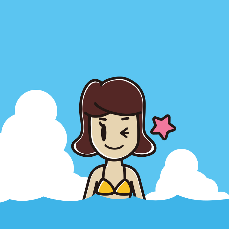 海に入ってウインクする女子高校生のイラスト【色、背景あり】PNG