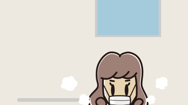 お風呂でマスクをする女子大学生のイラスト【色、背景あり】PNG