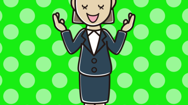 目を閉じて話す女性会社員のイラスト【色、背景あり】PNG