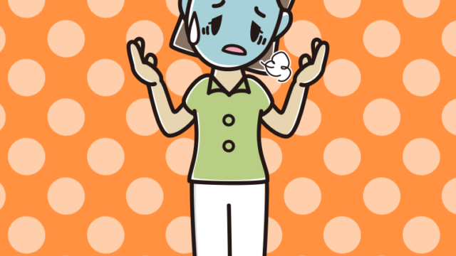 具合が悪そうに話す女性会社員（クールビズ）のイラスト【色、背景あり】PNG