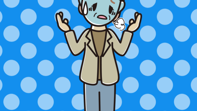 具合が悪そうに話す年配女性会社員（カジュアル）のイラスト【色、背景あり】PNG