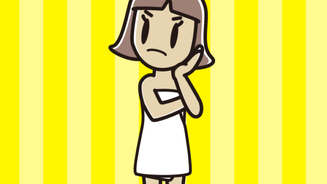 考えるバスタオル姿の小学生女子のイラスト【色、背景あり】PNG