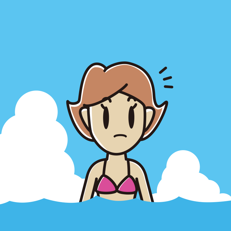 海に入って何かに気付く女性のイラスト【色、背景あり】PNG