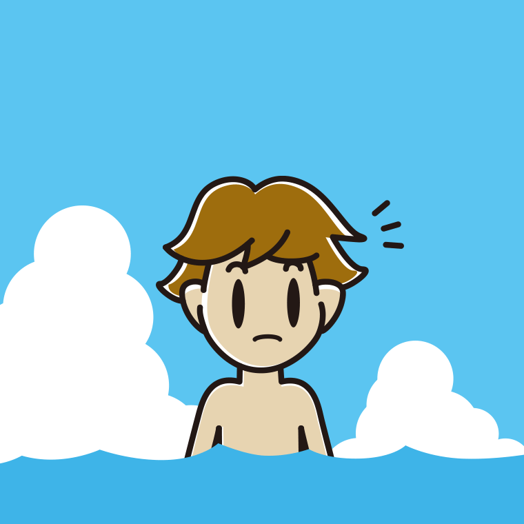 海に入って何かに気付く男子高校生のイラスト【色、背景あり】PNG