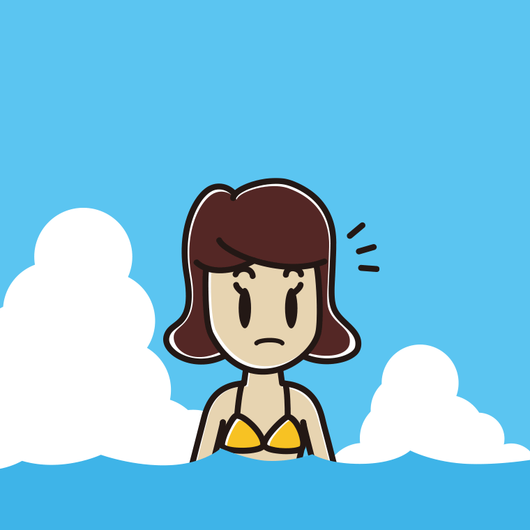 海に入って何かに気付く女子高校生のイラスト【色、背景あり】PNG