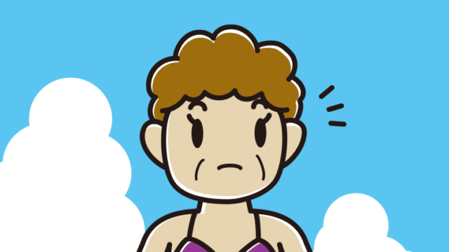 海に入って何かに気付くおばさんのイラスト【色、背景あり】PNG