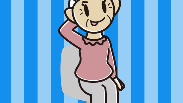 椅子でテヘヘなおばあさんのイラスト【色、背景あり】PNG