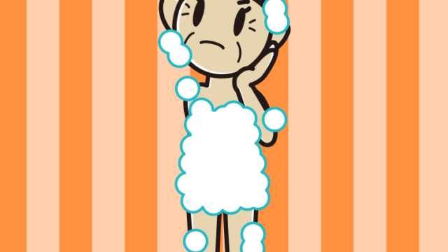 考える泡だらけのおばあさんのイラスト【色、背景あり】PNG