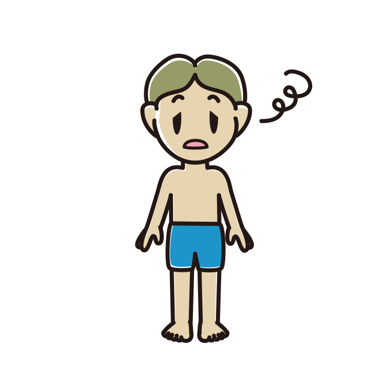 ぼーっとする水着の小学生男子のイラスト【色あり、背景なし】透過PNG