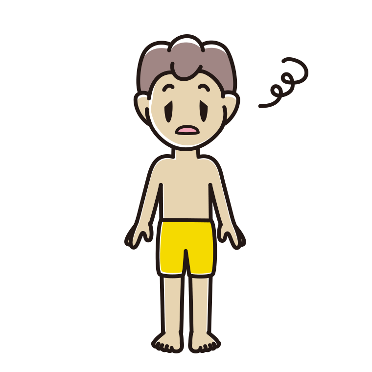 ぼーっとする水着の男子中学生のイラスト【色あり、背景なし】透過PNG