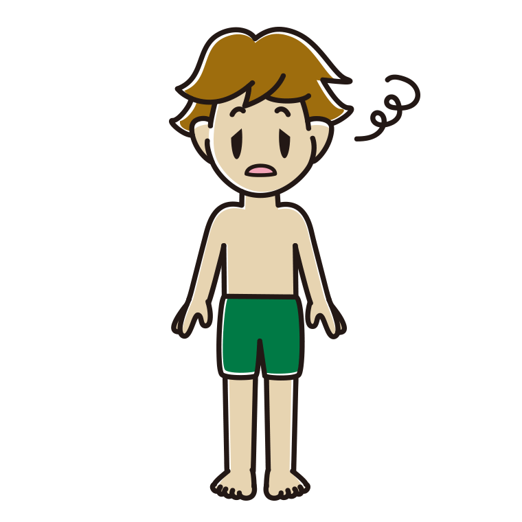 ぼーっとする水着の男子高校生のイラスト【色あり、背景なし】透過PNG