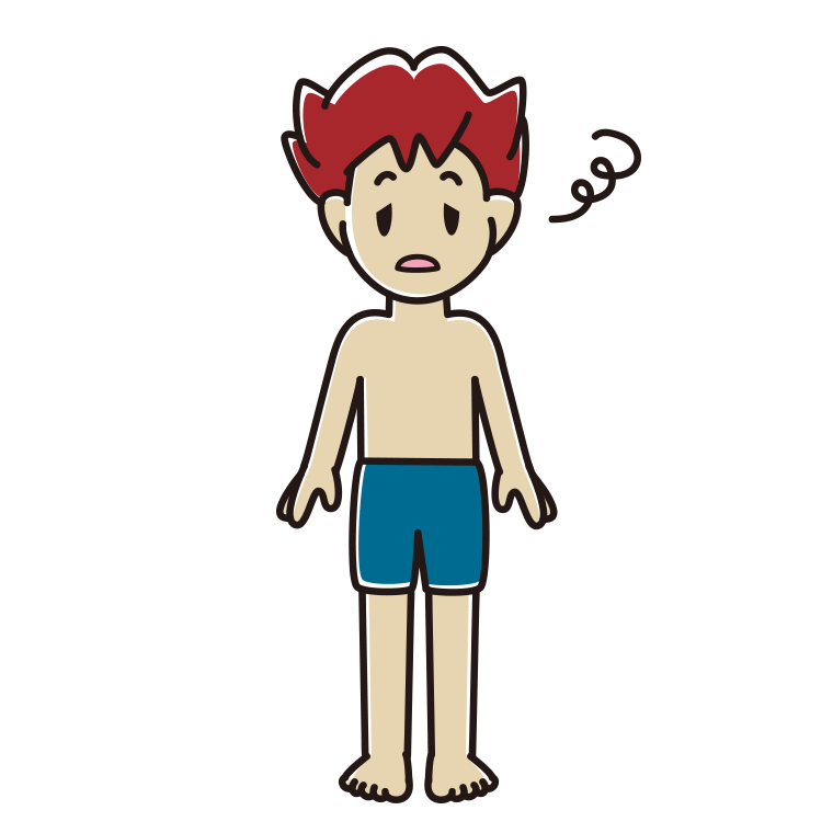 ぼーっとする水着の男子大学生のイラスト【色あり、背景なし】透過PNG