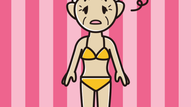 ぼーっとする水着のおばあさんのイラスト【色、背景あり】PNG