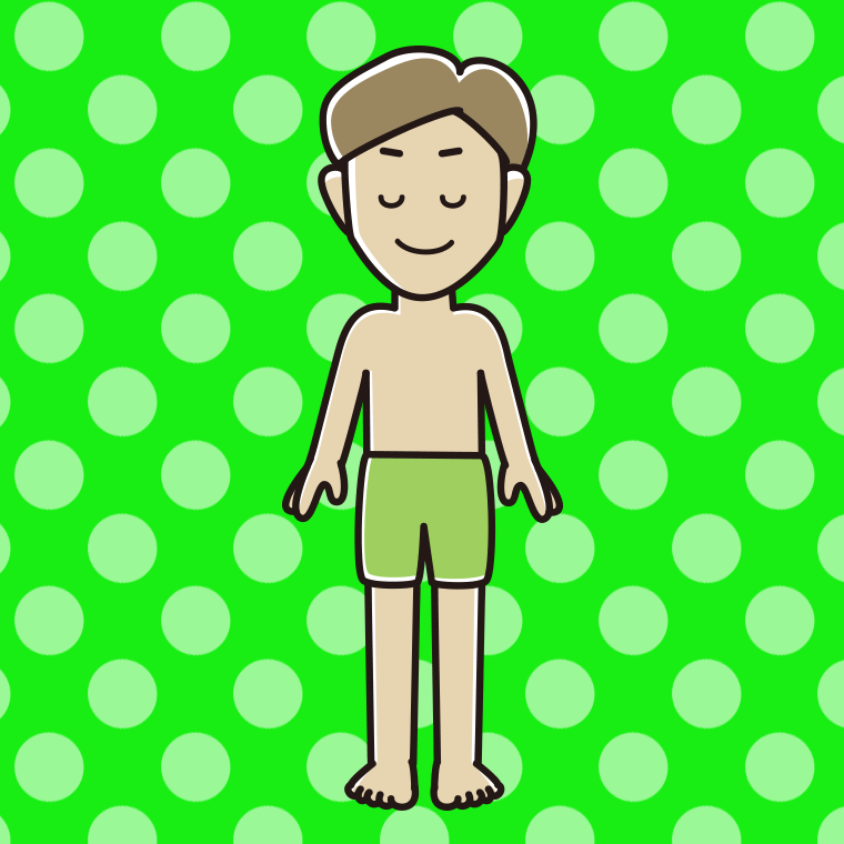 目を閉じる水着の男性のイラスト【色、背景あり】PNG