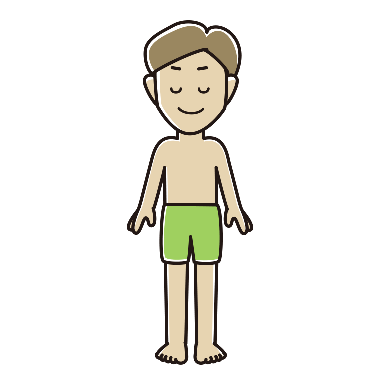 目を閉じる水着の男性のイラスト【色あり、背景なし】透過PNG