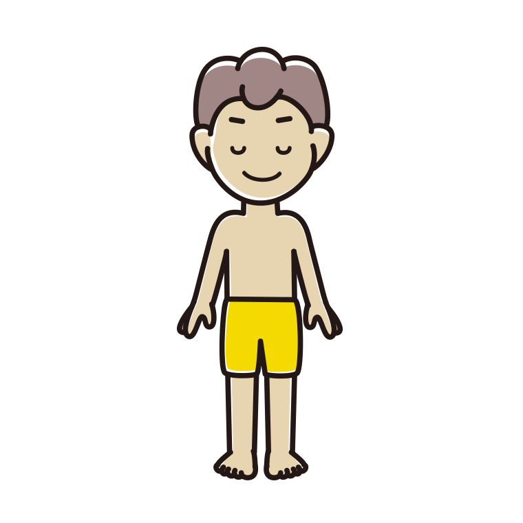 目を閉じる水着の男子中学生のイラスト【色あり、背景なし】透過PNG