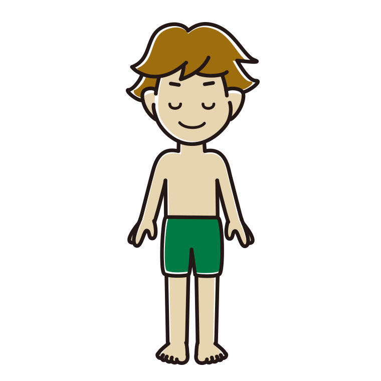 目を閉じる水着の男子高校生のイラスト【色あり、背景なし】透過PNG