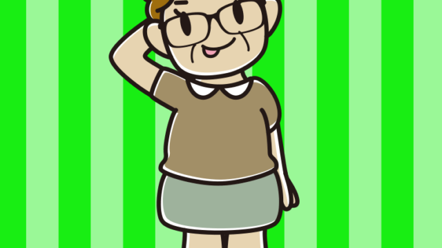 テヘヘな眼鏡のおばさんのイラスト【色、背景あり】PNG