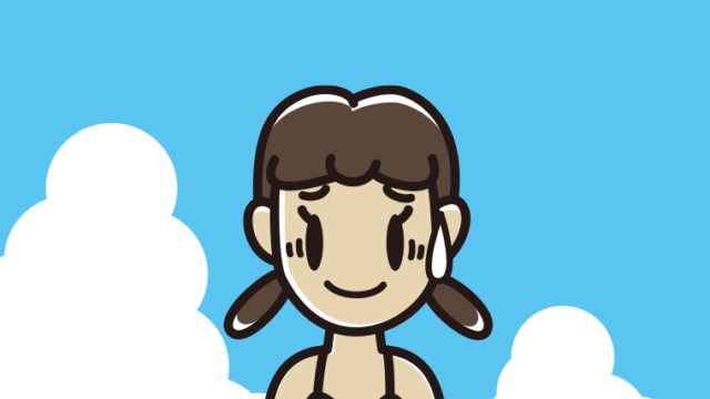 海に入って苦笑いする女子中学生のイラスト【色、背景あり】PNG