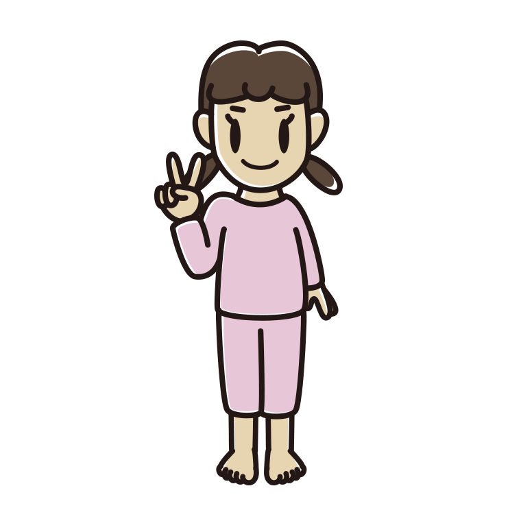 ピースをする部屋着の女子中学生のイラスト【色あり、背景なし】透過PNG