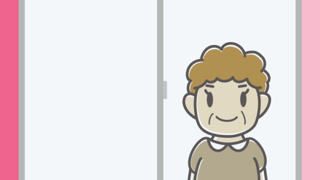 窓から見ているおばさんのイラスト【色、背景あり】PNG