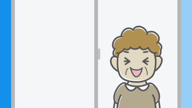 窓から笑うおばさんのイラスト【色、背景あり】PNG