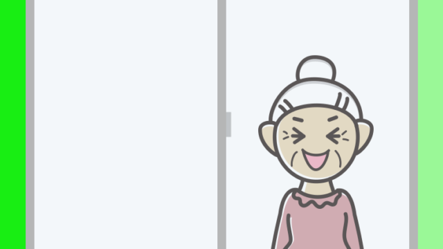 窓から笑うおばあさんのイラスト【色、背景あり】PNG
