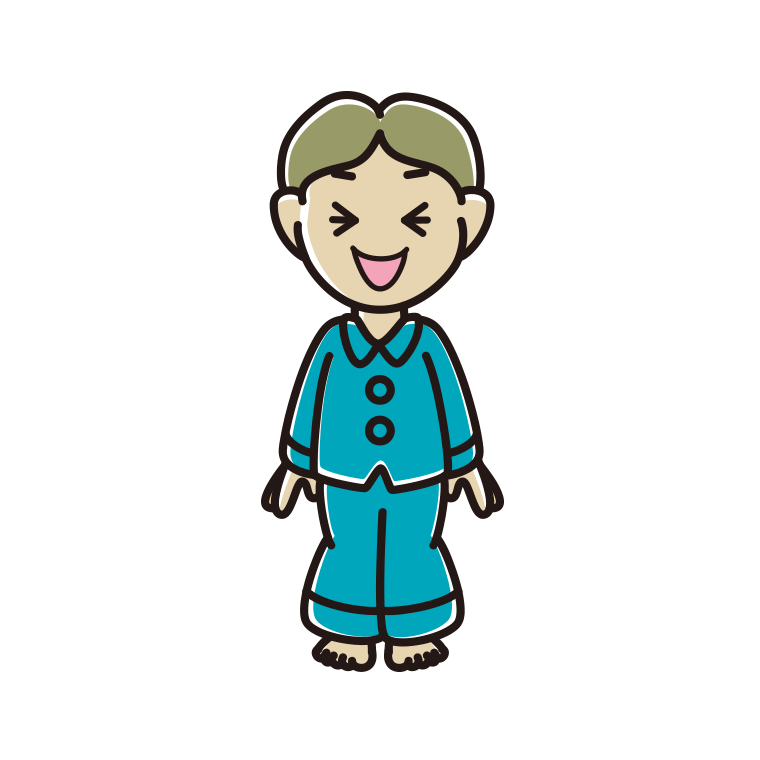 笑うパジャマの小学生男子のイラスト【色あり、背景なし】透過PNG