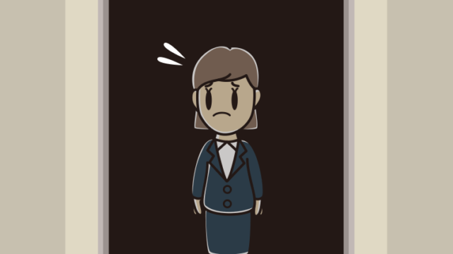 停電でエレベーターが止まる女性会社員のイラスト【色、背景あり】PNG