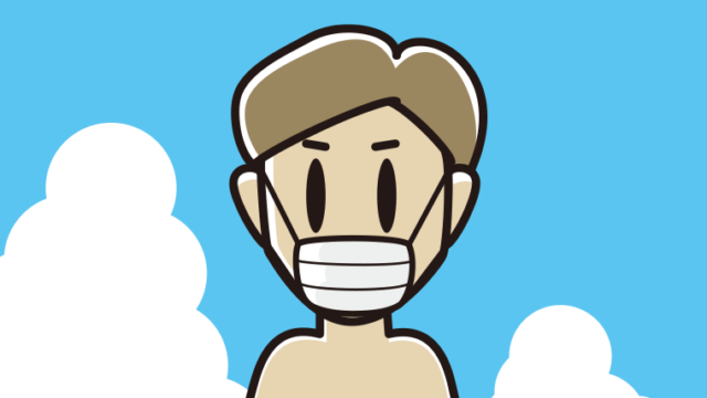 海に入ってマスクをする男性のイラスト【色、背景あり】PNG