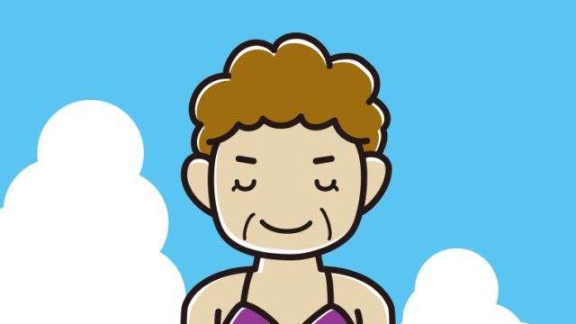 海に入ってお辞儀するおばさんのイラスト【色、背景あり】PNG