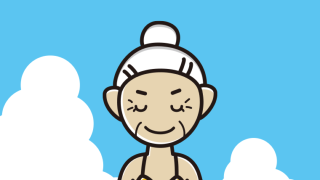 海に入ってお辞儀するおばあさんのイラスト【色、背景あり】PNG