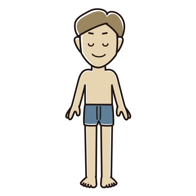 目を閉じる下着姿の男性のイラスト【色あり、背景なし】透過PNG