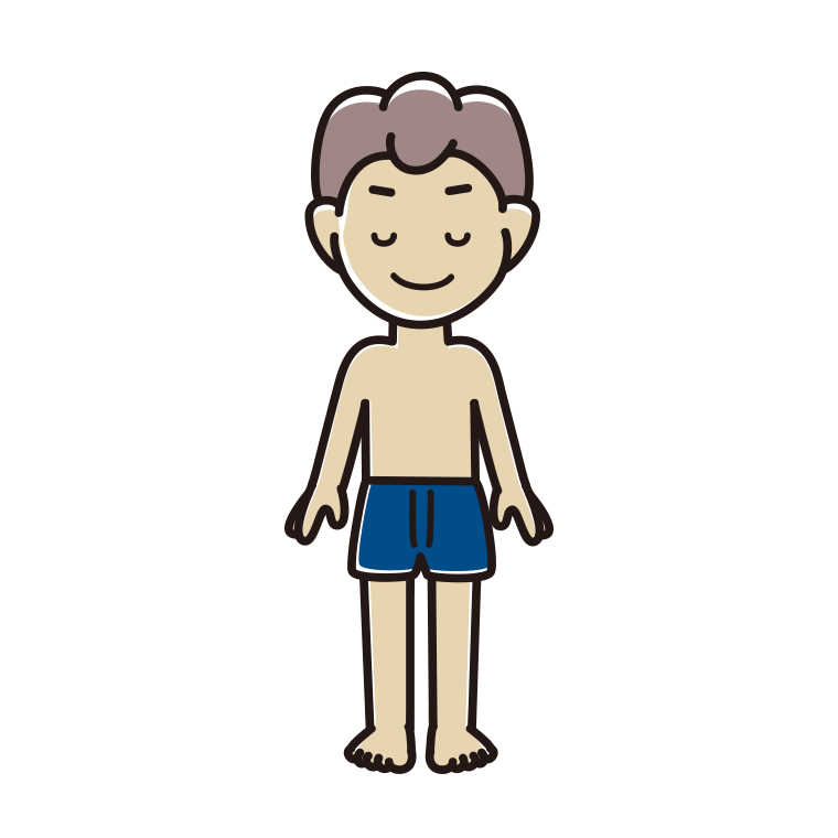 目を閉じる下着姿の男子中学生のイラスト【色あり、背景なし】透過PNG