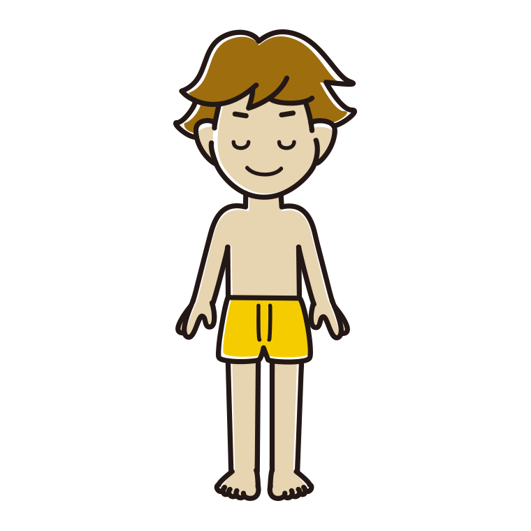 目を閉じる下着姿の男子高校生のイラスト【色あり、背景なし】透過PNG