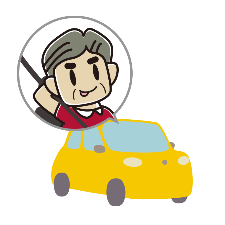 車でテヘヘなおじさんのイラスト【色あり、背景なし】透過PNG