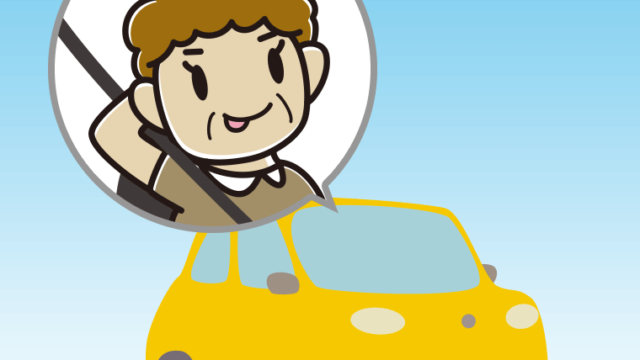 車でテヘヘなおばさんのイラスト【色、背景あり】PNG