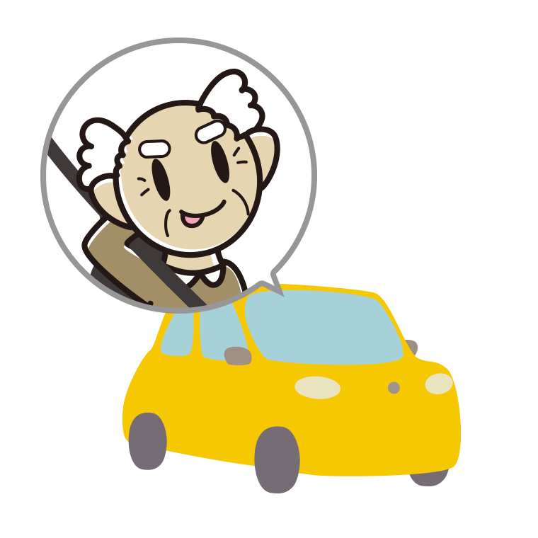 車でテヘヘなおじいさんのイラスト【色あり、背景なし】透過PNG