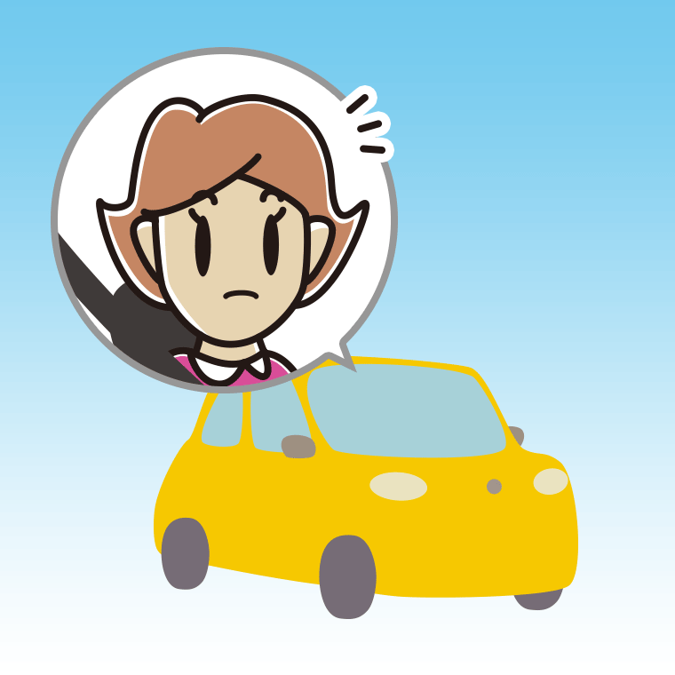 車で何かに気付く女性のイラスト【色、背景あり】PNG