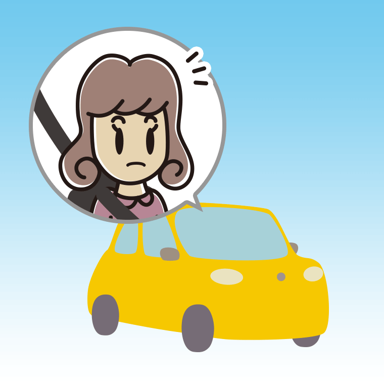 車で何かに気付く女子大学生のイラスト【色、背景あり】PNG