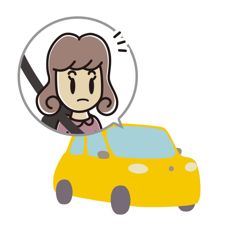 車で何かに気付く女子大学生のイラスト【色あり、背景なし】透過PNG