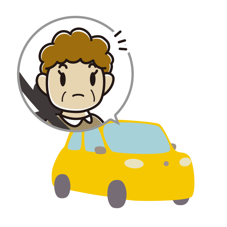 車で何かに気付くおばさんのイラスト【色あり、背景なし】透過PNG