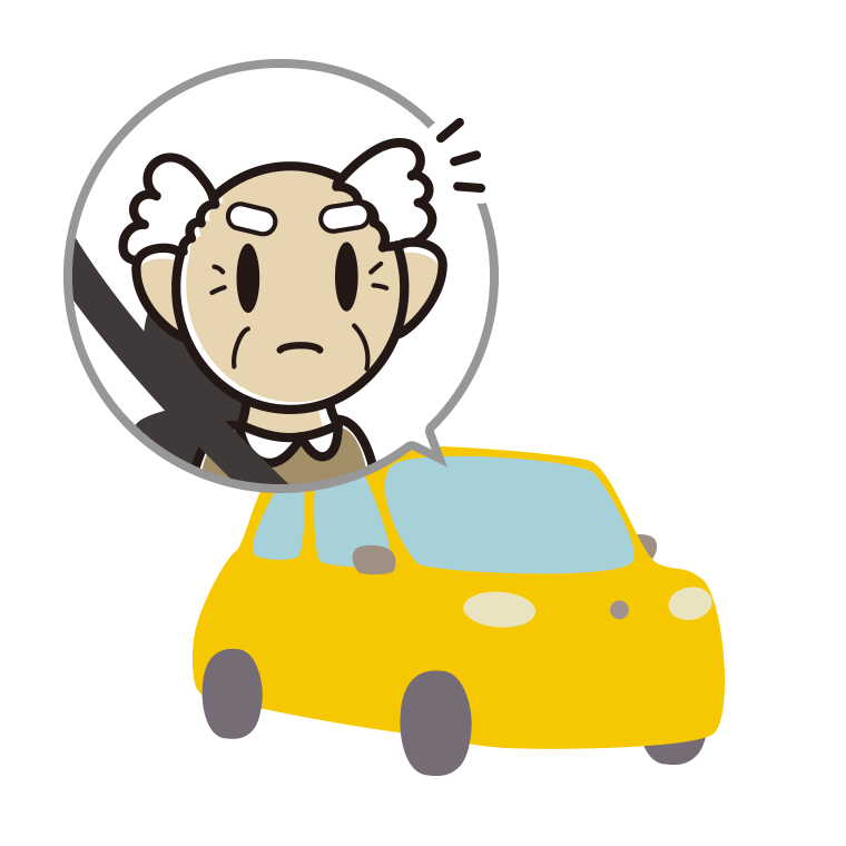 車で何かに気付くおじいさんのイラスト【色あり、背景なし】透過PNG