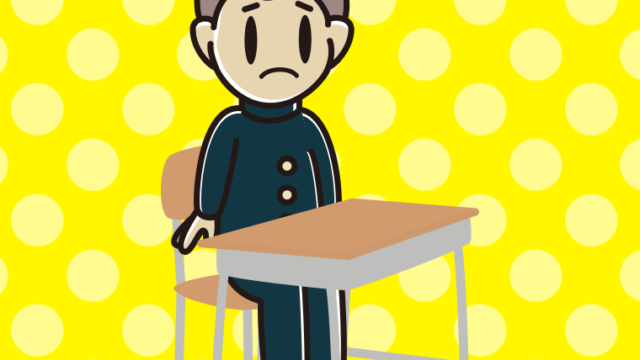 教室の席で困る男子中学生のイラスト【色、背景あり】PNG